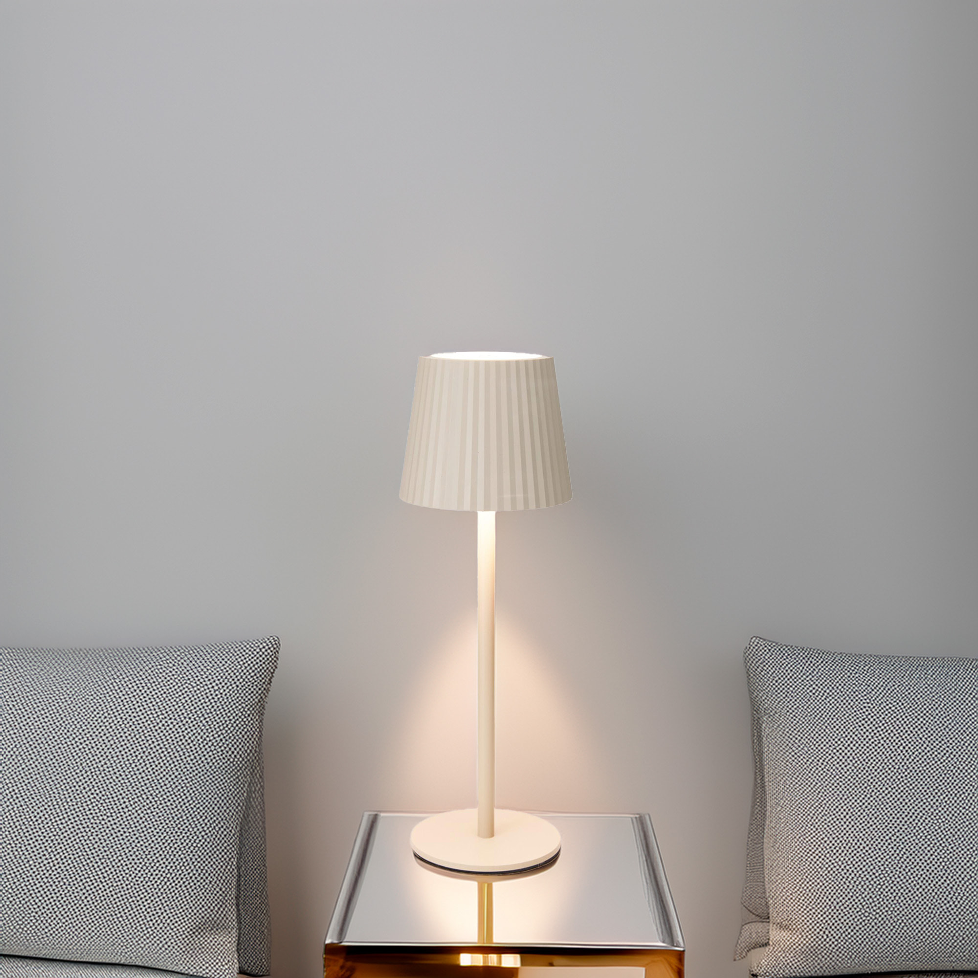 Well Home Lámpara de Mesa Crema LED recargable con 24 luces blancas cálidas y 3 niveles de brillo Ø9x27,5cm