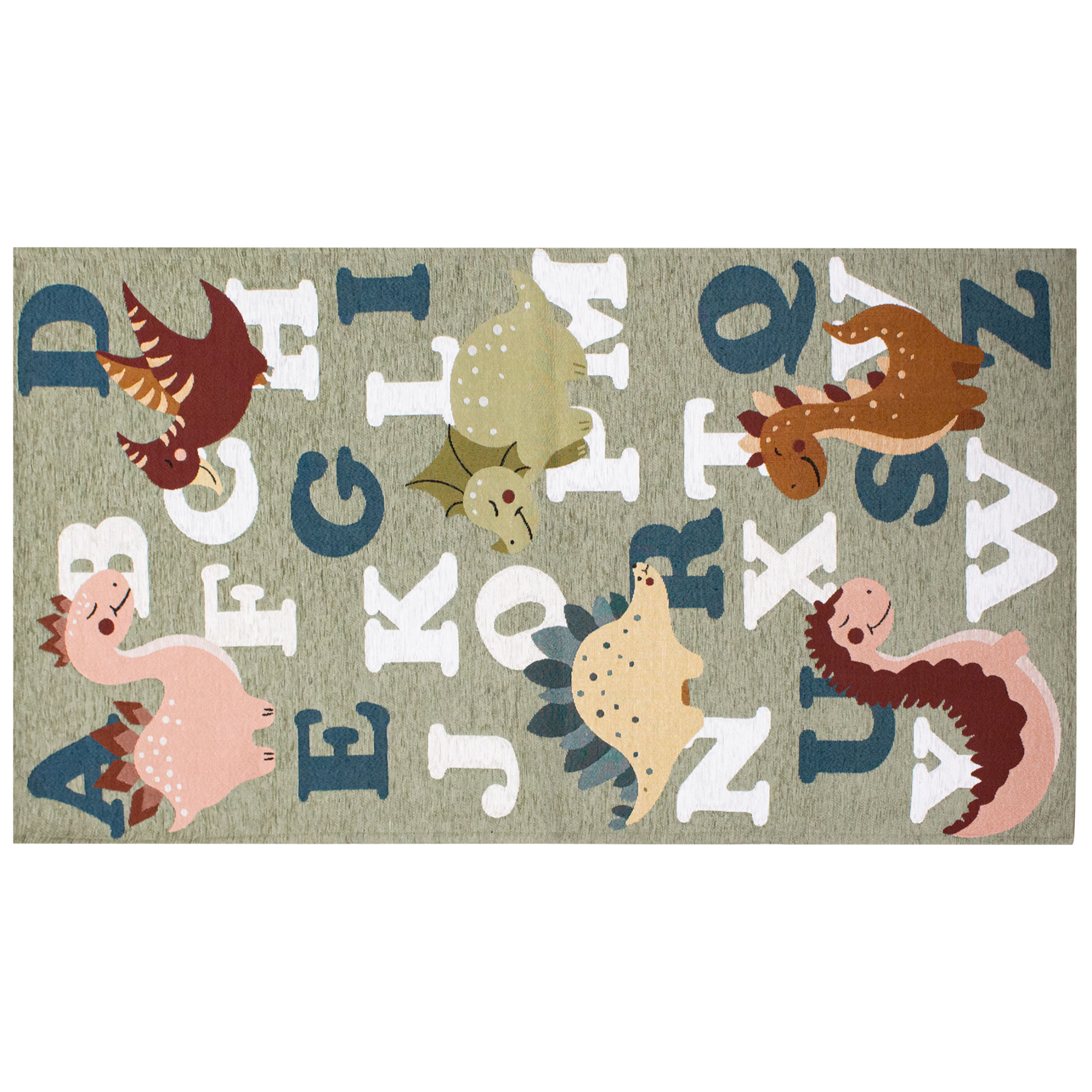 TAPPETO CAMERETTA DINOSAURI VERDE CON FONDO ANTISCIVOLO