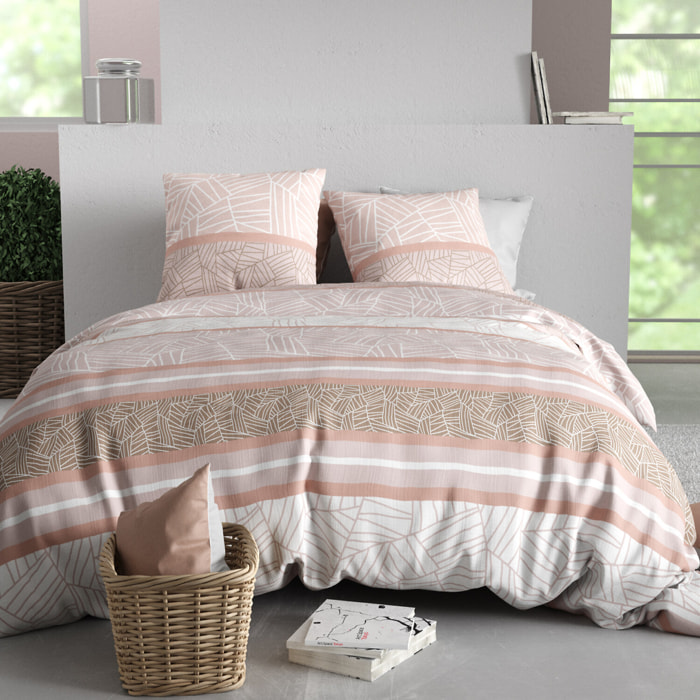 Parure housse de couette imprimé 100% coton - trine - blush