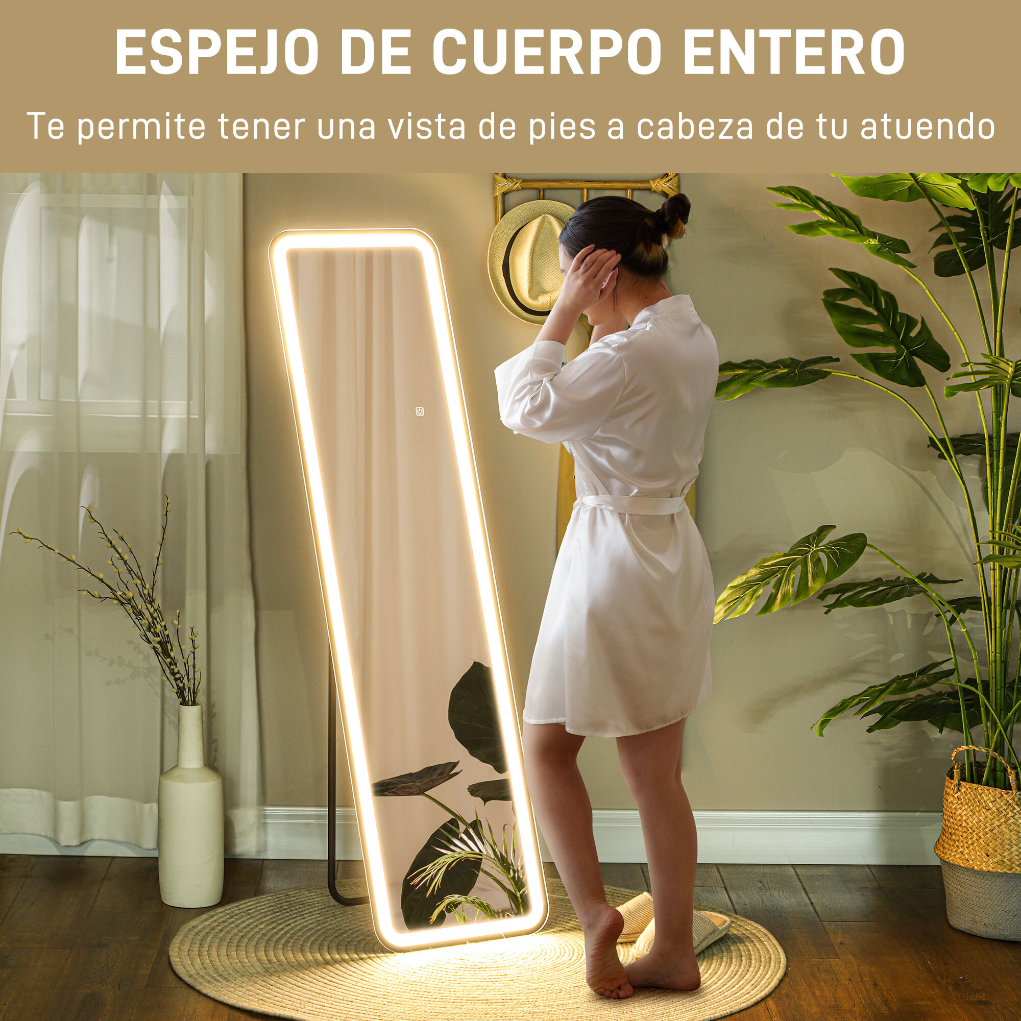 Espejo de Cuerpo Entero con Luz LED 150x40 cm Espejo de Pie o de Pared sin Marco con Iluminación de 3 Colores Función de Memoria y Táctil Inteligente para Salón Dormitorio Negro