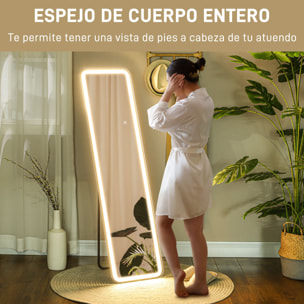 Espejo de Cuerpo Entero con Luz LED 150x40 cm Espejo de Pie o de Pared sin Marco con Iluminación de 3 Colores Función de Memoria y Táctil Inteligente para Salón Dormitorio Negro