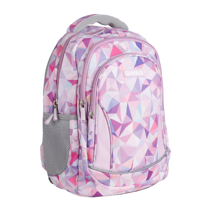 Zaino scolastico con tre cerniere, pannello imbottito, dettagli riflettenti e compatibile con trolley. 28x12x37 cm.