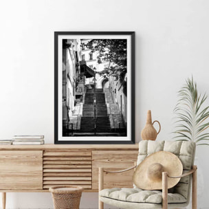 Affiche Paris, rue de Montmartre Affiche + cadre en bois - Noir