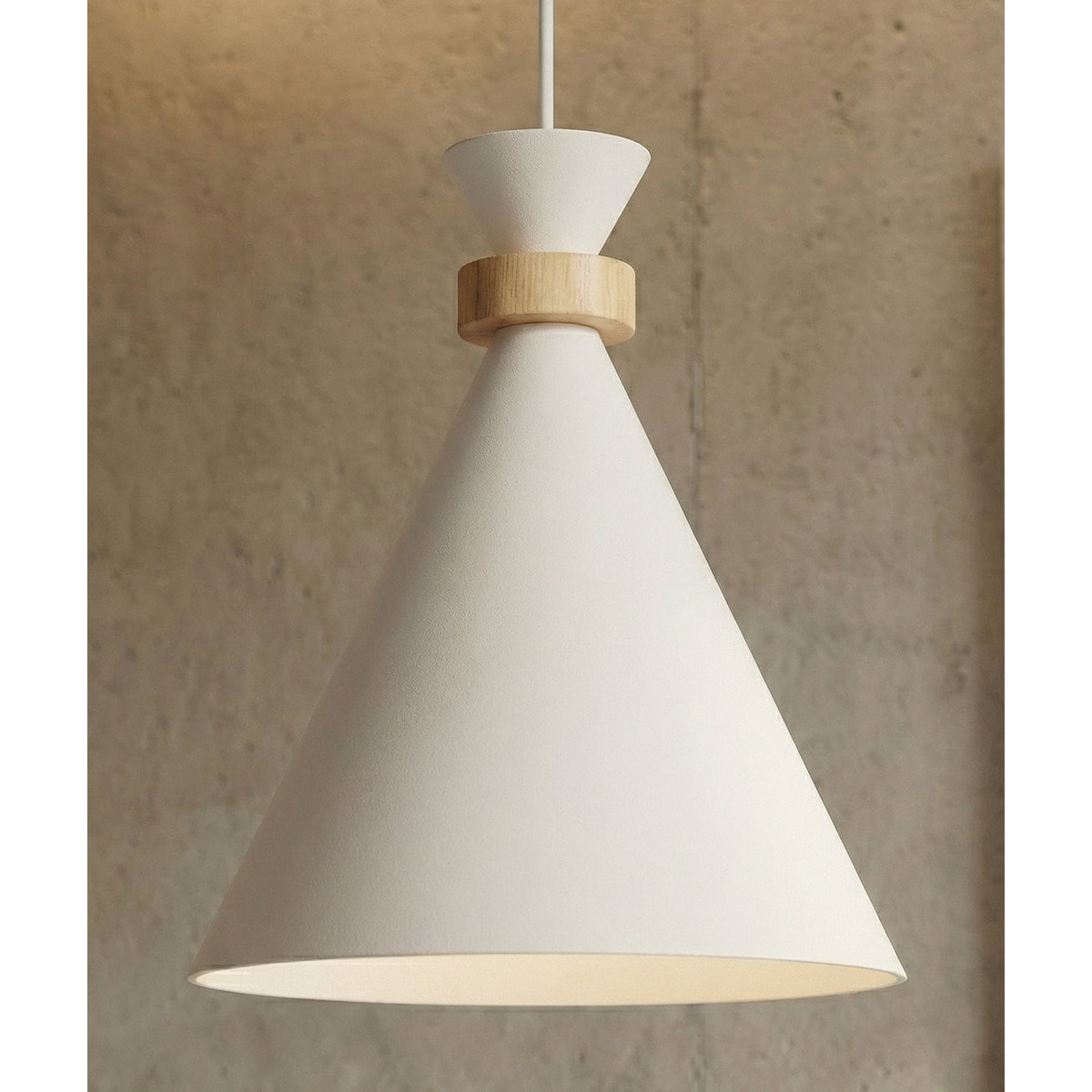 Lampada a sospensione Zero in acciaio bianco opaco e legno