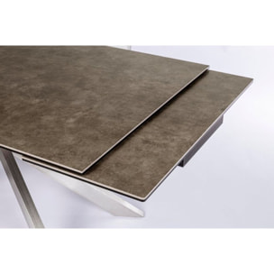 Tavolo ARZACHEL in ceramica marrone e gambe in acciaio inox 160x90 cm – 240x90 cm