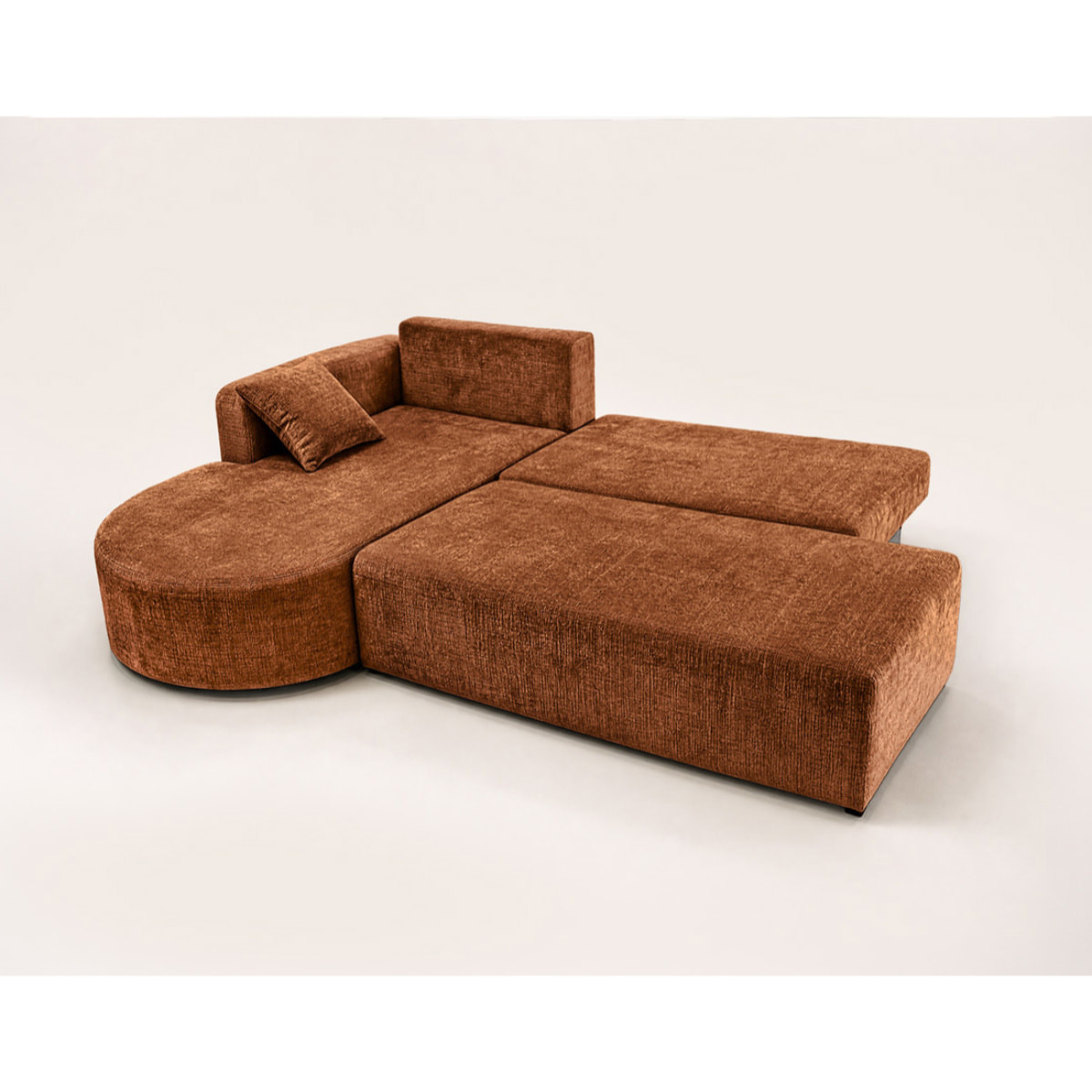 Miro - Canapé d'angle gauche 4 places convertible avec coffre en velours texturé - Rouille