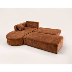 Miro - Canapé d'angle gauche 4 places convertible avec coffre en velours texturé - Rouille