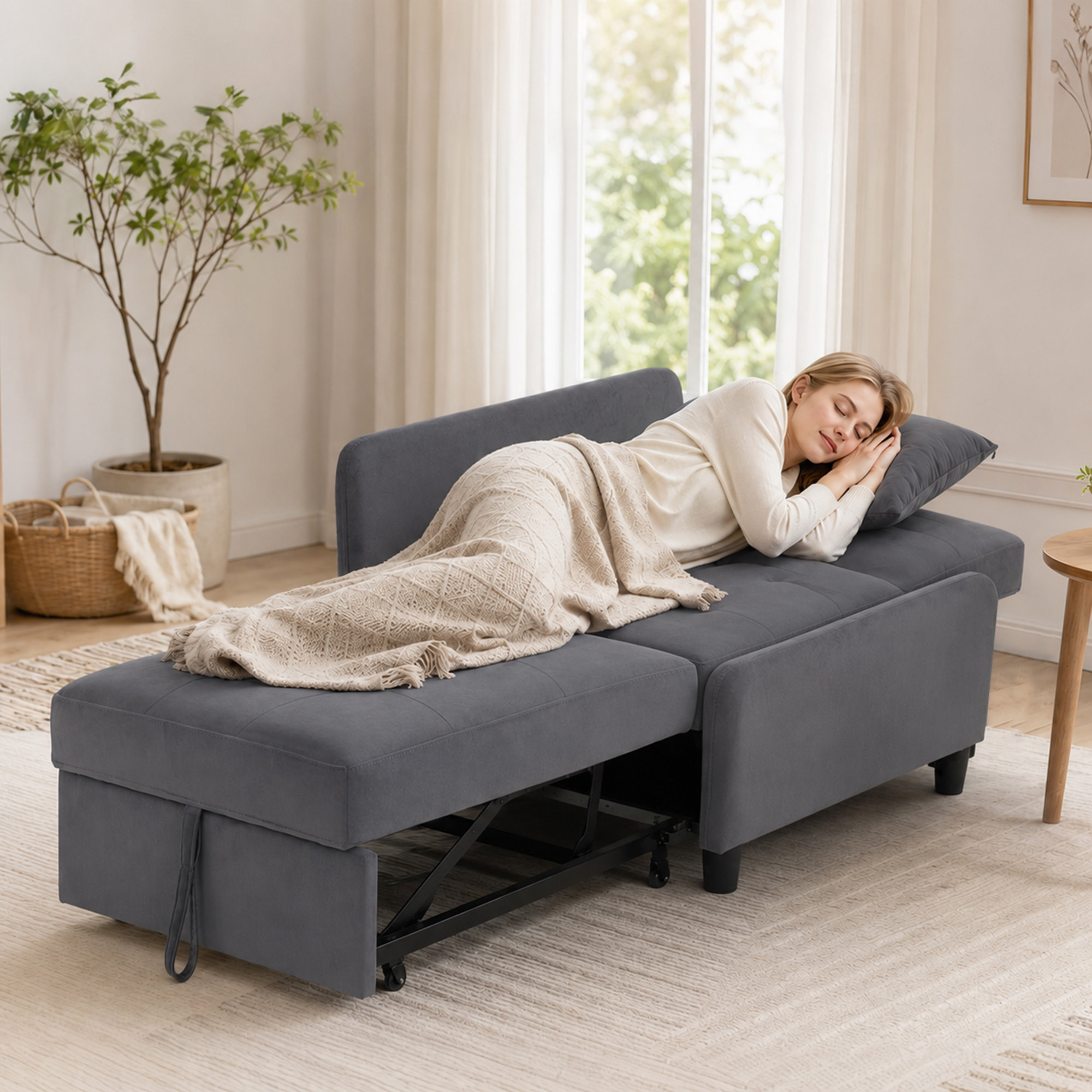 Sofá Cama 1 Plaza Convertible 4 en 1, Sillón Cama Plegable, Tapizado en Terciopelo, Respaldo Ajustable, Almohada con Funda Lavable, para Salón, 72,5x89,5x83 cm, Gris Oscuro