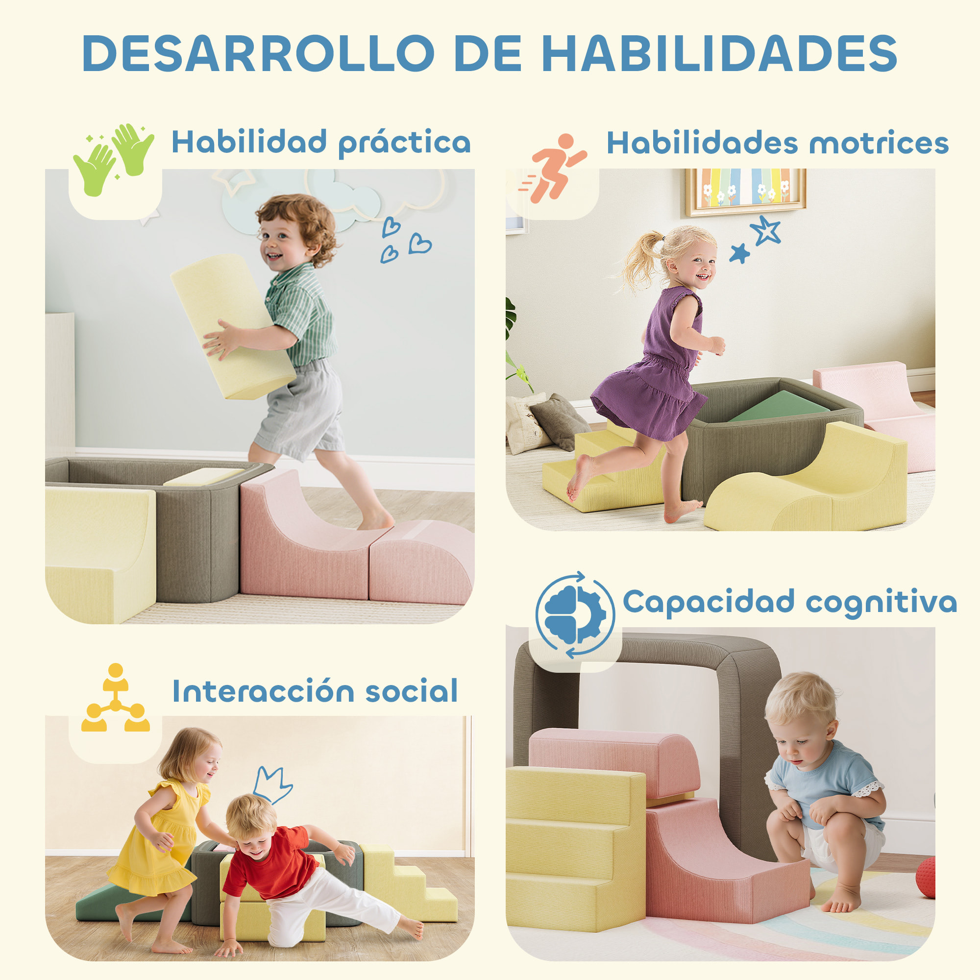 Juego de 7 Bloques de Espuma para Niños, Bloques de Psicomotricidad con Fundas de Pana Lavables, Set de Escalada para Interior, para Escalar y Gatear, Multicolor