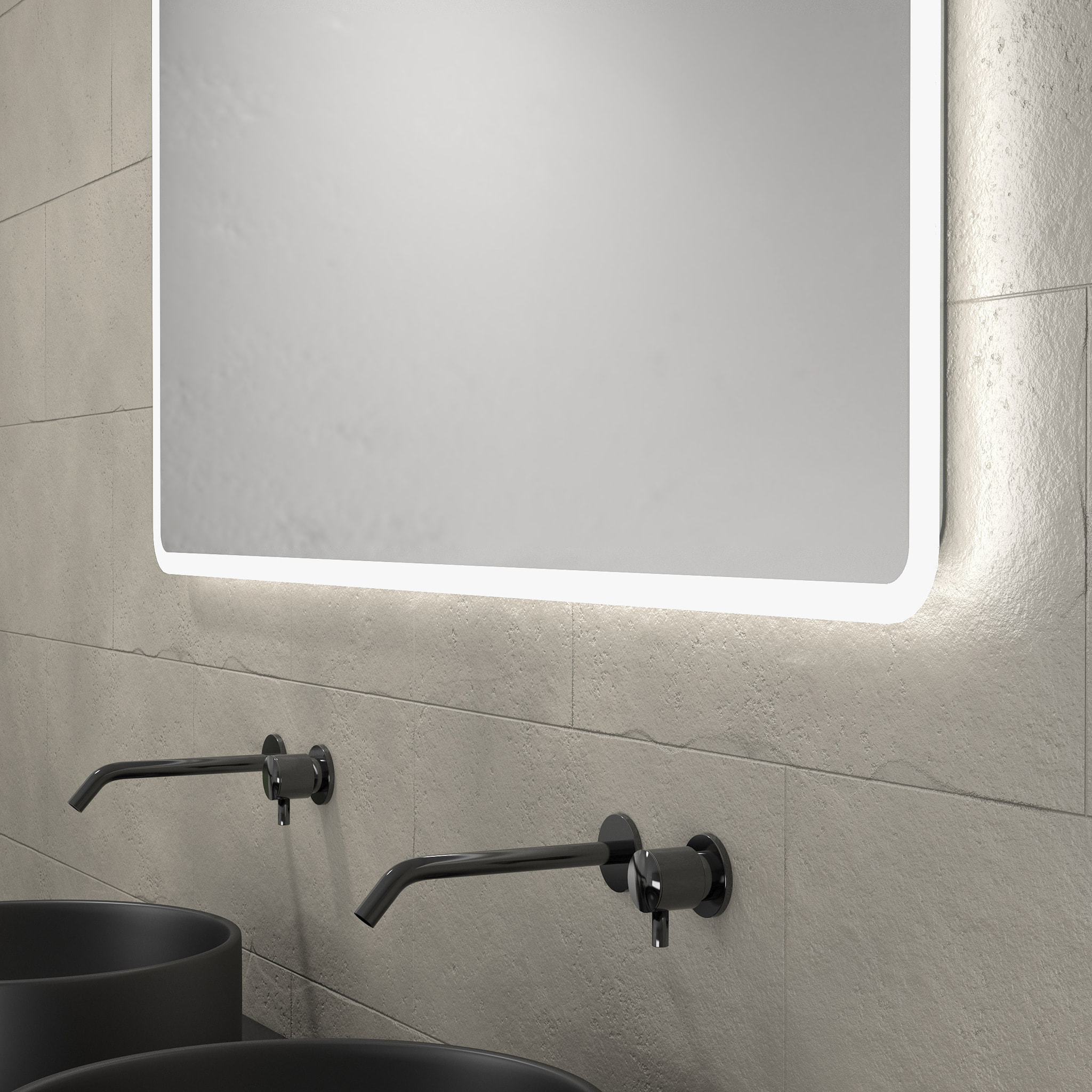 Meuble salle de bains 120cm Chene et noir, Vasques rondes Diam 36cm et Miroir Led 120x70 - OMEGA