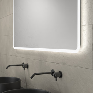 Meuble salle de bains 120cm Chene et noir, Vasques rondes Diam 36cm et Miroir Led 120x70 - OMEGA