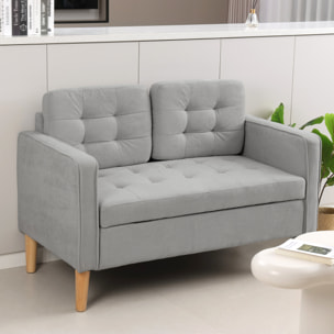 Sofá de 2 Plazas con Espacio de Almacenamiento, Sofá Moderno de Terciopelo con Patas de Madera, Respaldo Capitoné, para Salón, Dormitorio, Oficina, 117x62x78 cm, Gris Claro