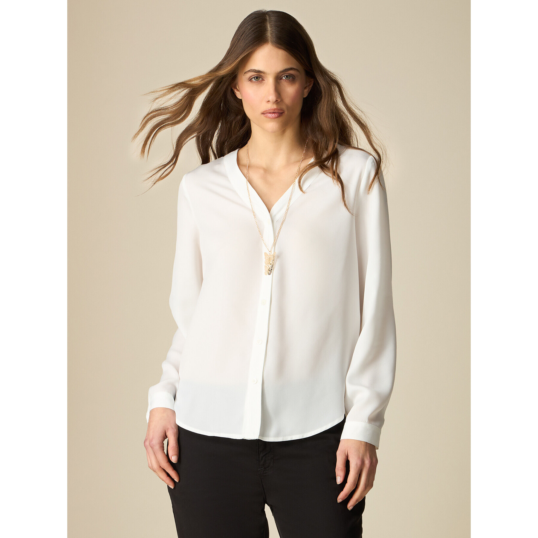 Oltre - Camisa con collar dorado - Blanco