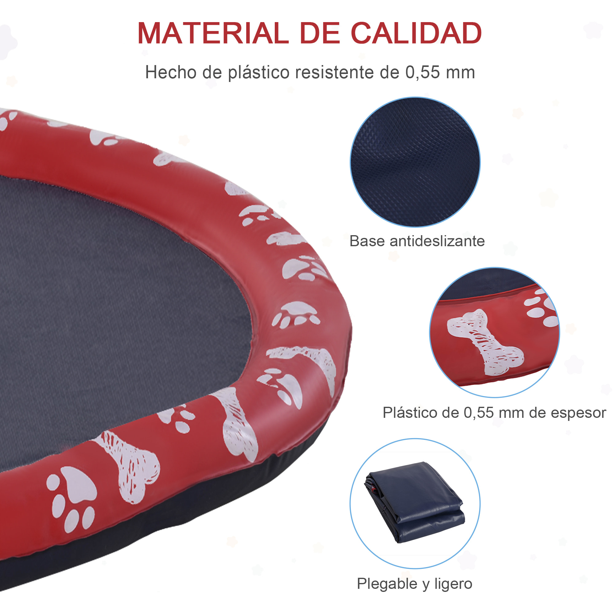 Splash Pad para Mascotas Tapete de Juegos de Agua Redondo Ø170 cm Almohadilla de Aspersor con Bonito Estampado y Superficie Antideslizante para Perros Rojo y Azul