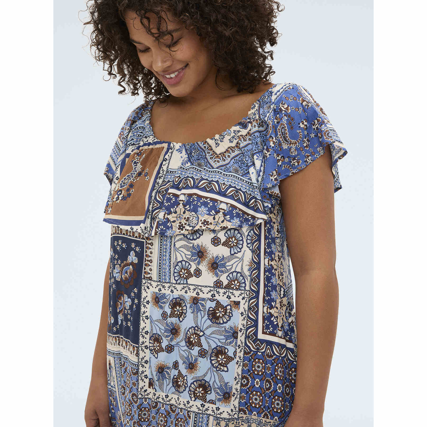 Fiorella Rubino - Vestito lungo off-shoulder con stampa - Blu