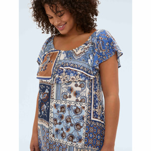 Fiorella Rubino - Vestito lungo off-shoulder con stampa - Blu