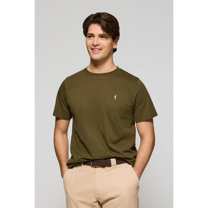 Camiseta caqui con cuello redondo y bordado Rigby Go