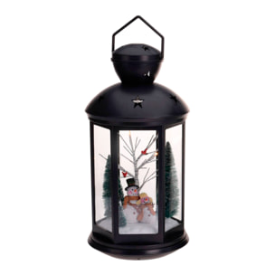 Farol navideño decorativo con escena interior y led blanco cálido 21,5x21,5x43cm