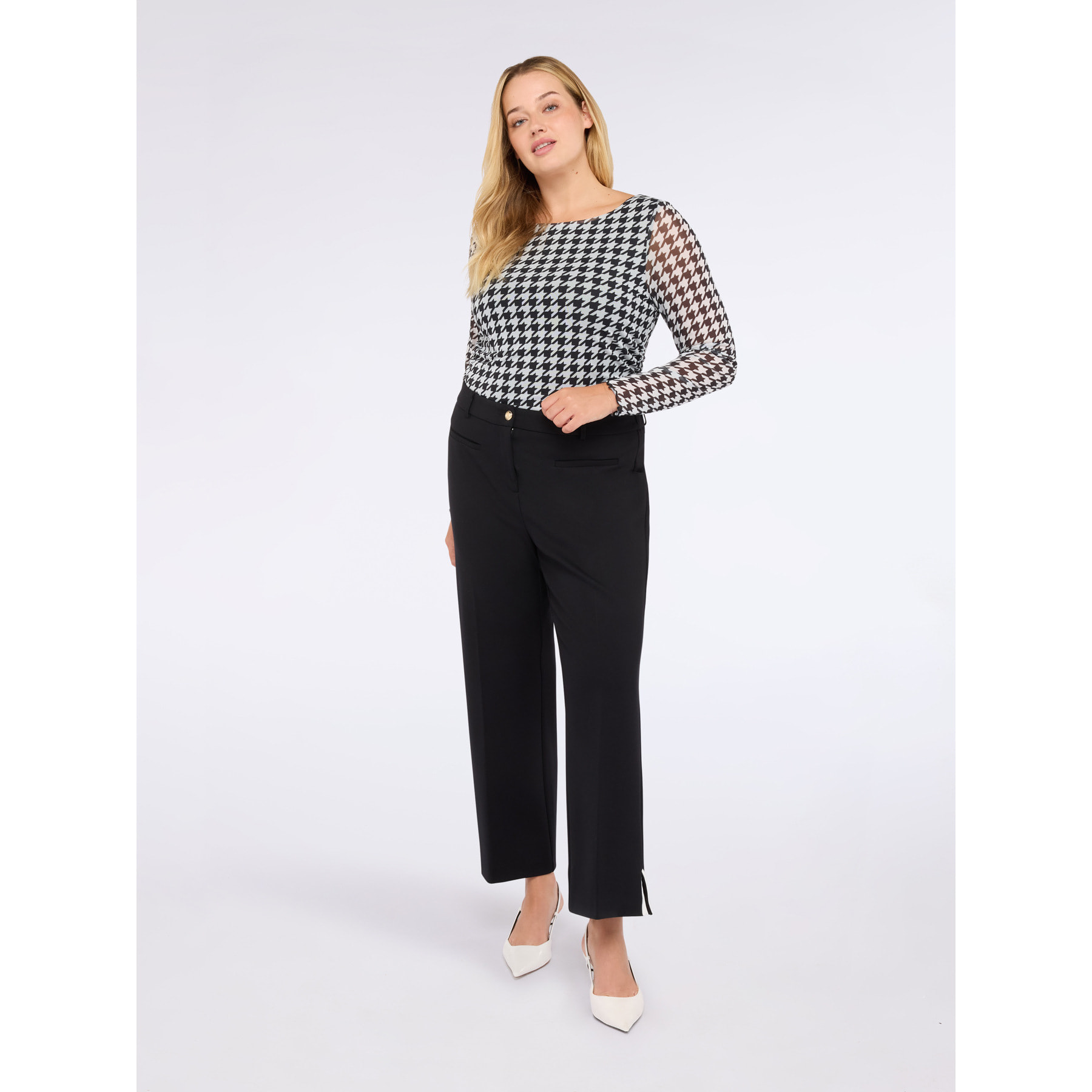 Fiorella Rubino - Camiseta de tul con estampado de pata de gallo - Negro