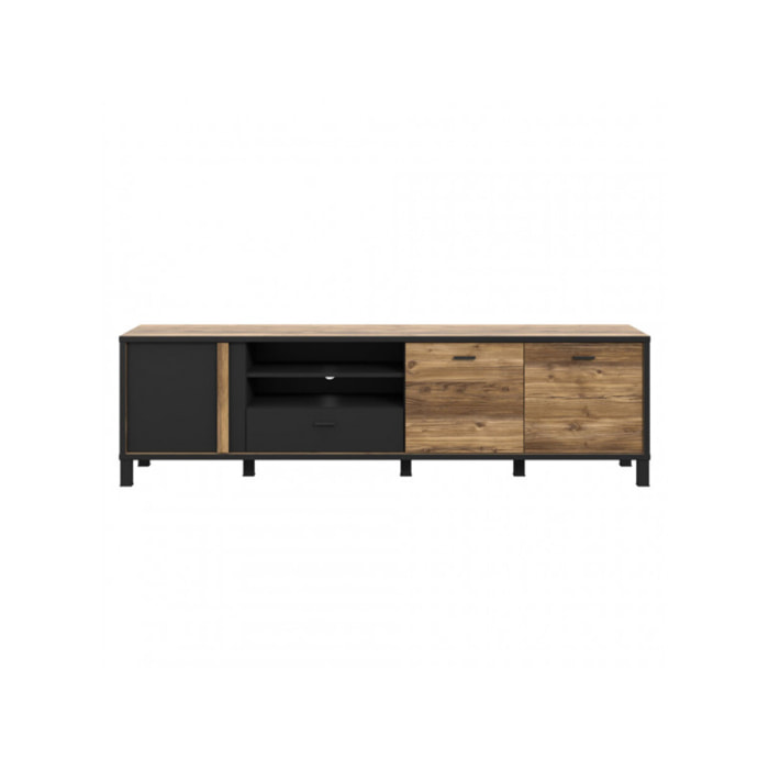 Meuble TV 200 cm bois effet chêne et noir - YAL