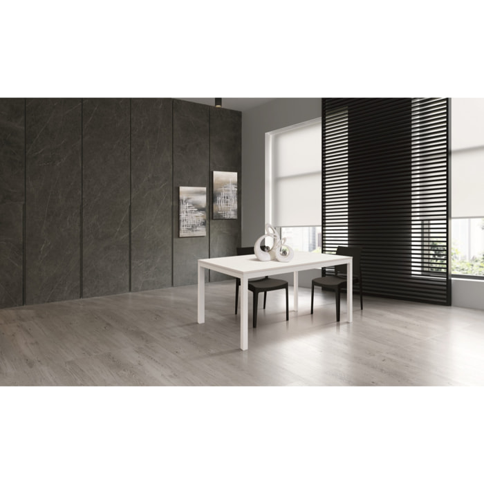 Tavolo TROPEA in legno, finitura bianco frassinato e metallo verniciato bianco, allungabile 160x90 cm - 210x90 cm