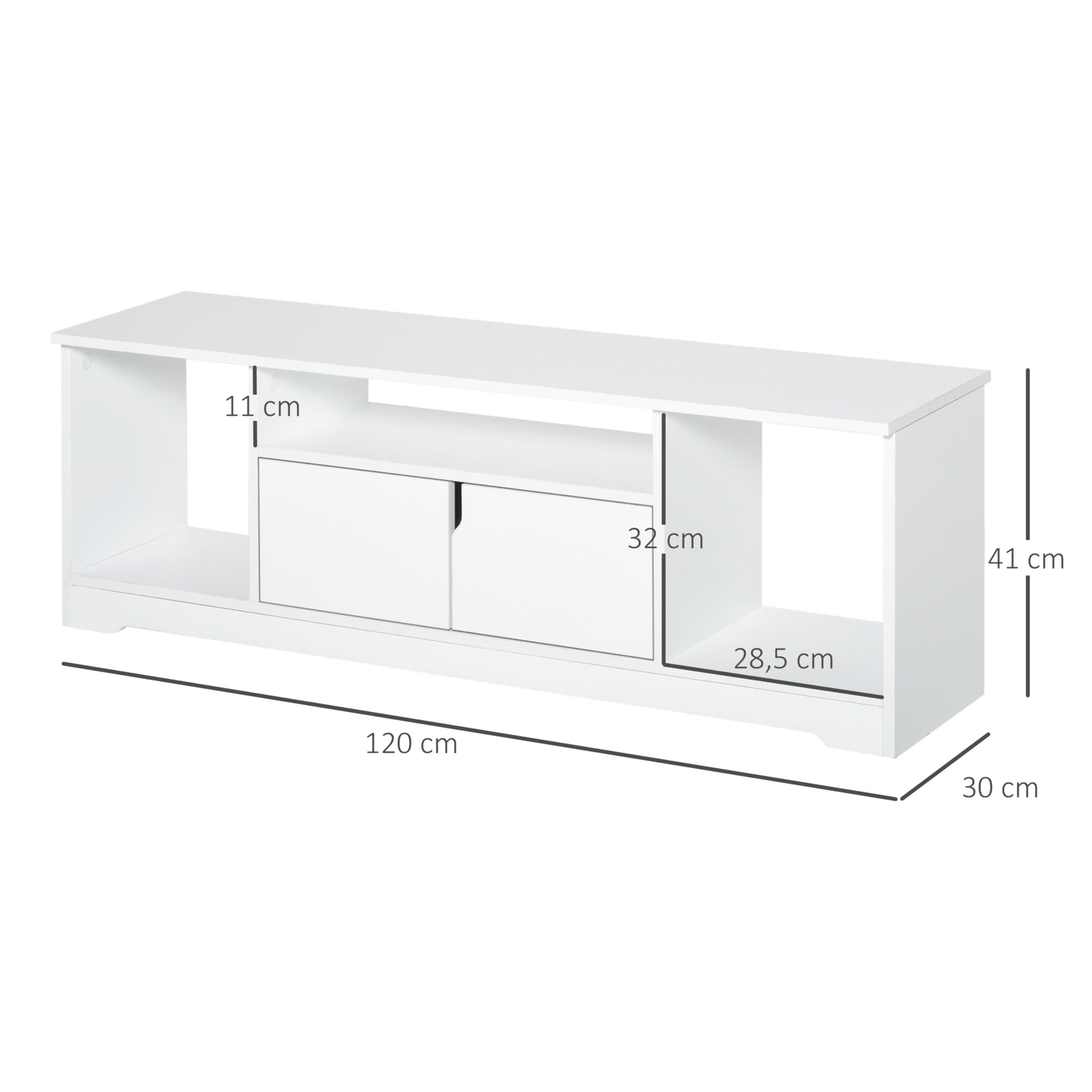 Mueble de TV para Televisor de hasta 42'' Mesa para TV de Salón Moderna con Armario de Doble Puerta y 3 Compartimentos Abiertos 120x30x41cm Blanco