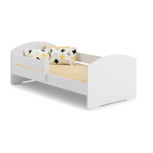 Letto singolo per bambini, Lettino per cameretta, Letto con protezione anticaduta, con testiera tonda, cm 164x88h63, colore Bianco