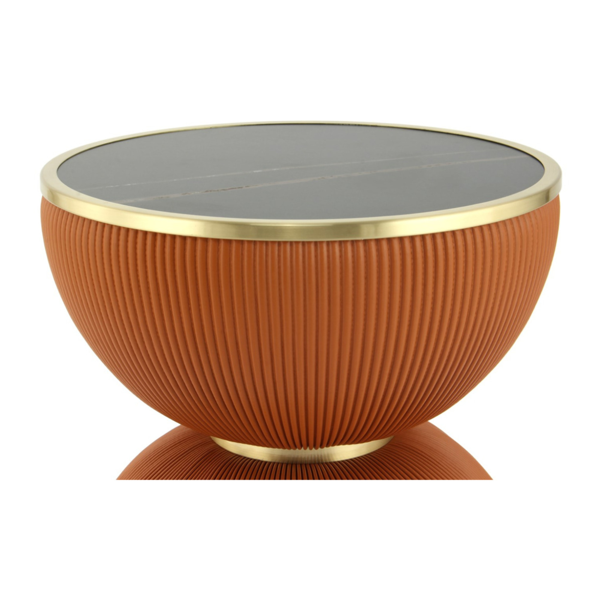 Tavolino di design Jokai in pietra sinterizzata e pelle PU cognac