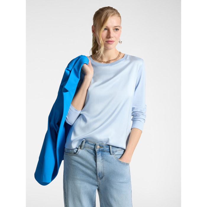 Elena Mirò - Camiseta en dos tejidos - Light - blue