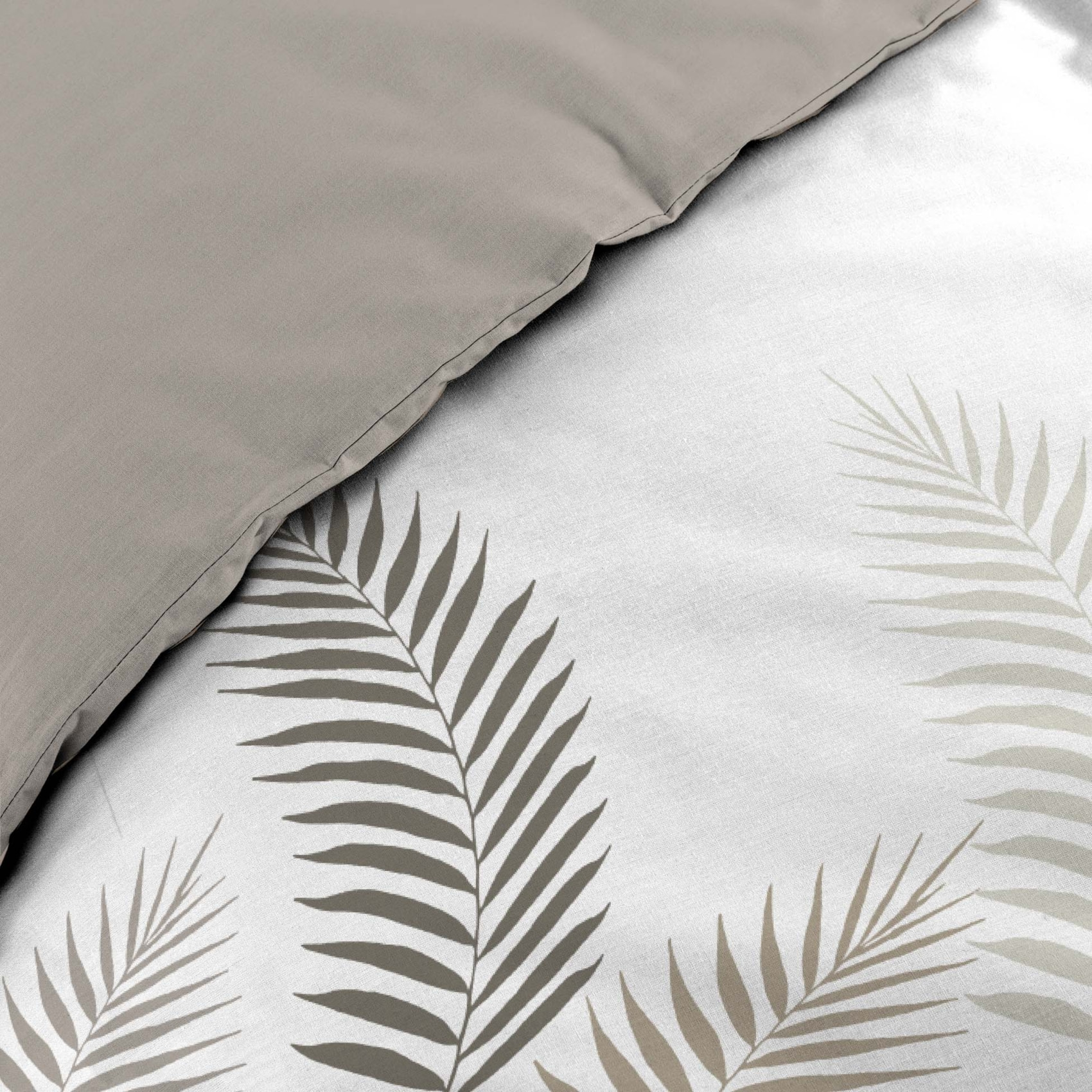 Parure de lit 3 pièces motif feuillages housse + taies - Naturel