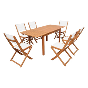 Table de jardin extensible bois d'eucalyptus + 6 assises ARBO + ALMERIA