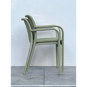 TIAGO - Lot de 2 fauteuils de jardin empilables en Polypropylène vert olive