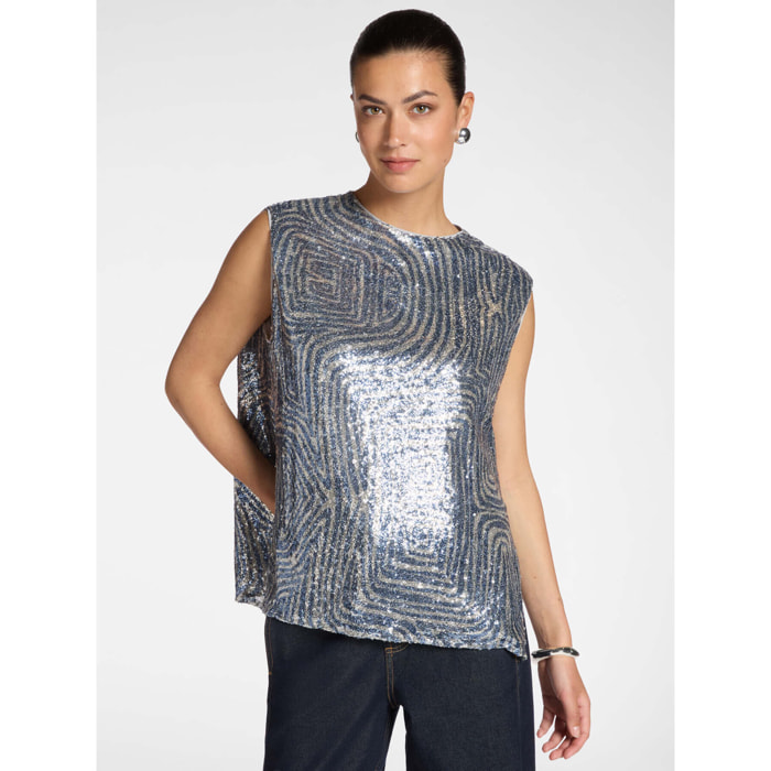 Elena Mirò - Top in tulle con paillettes - Grigio