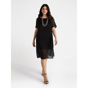 Fiorella Rubino - Vestito dritto con inserti trasparenti - Nero
