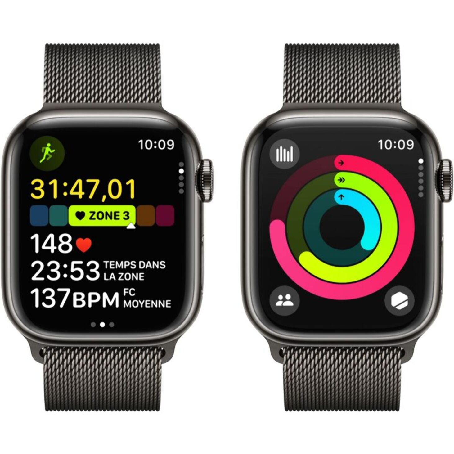 Montre connectée APPLE WATCH Serie 9 Cellular 41mm Acier/Graphite Milanais Graphite Loop