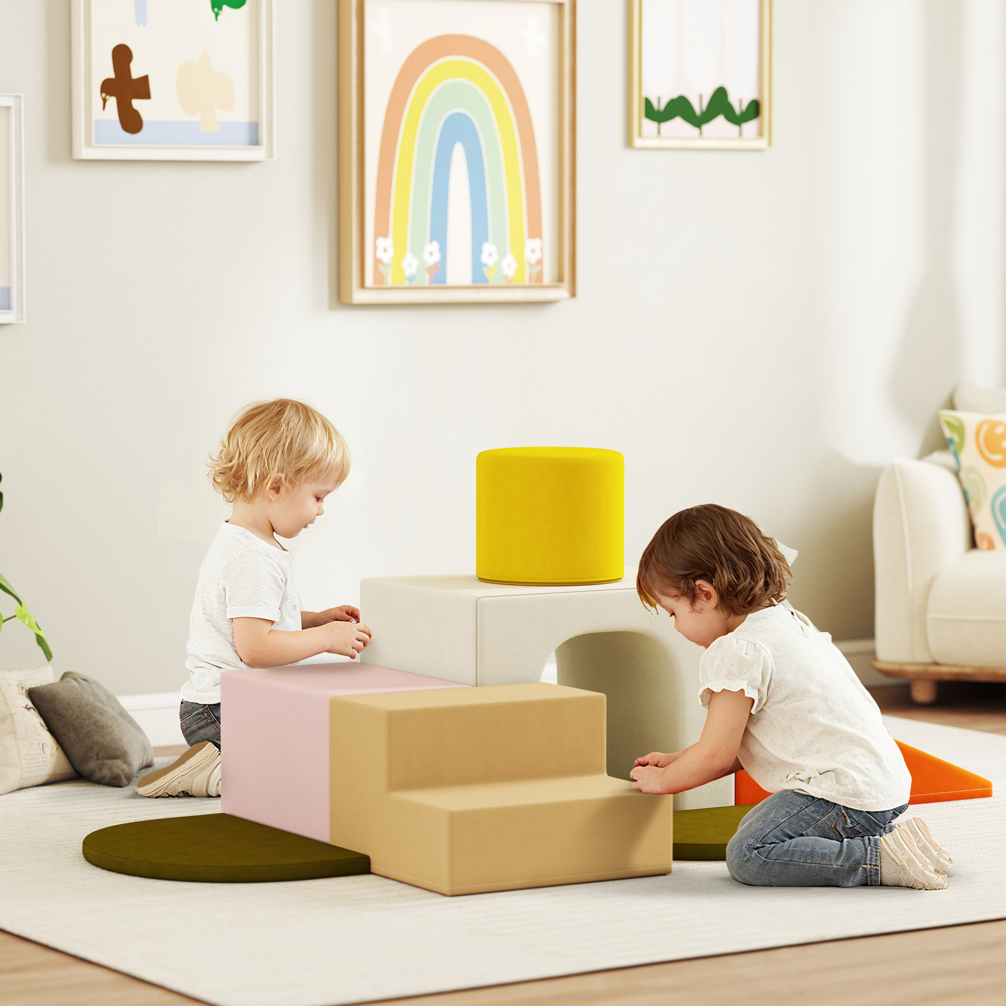 Parcours motricité bébé 8 pièces mousse EPE déhoussable tissu multicolore