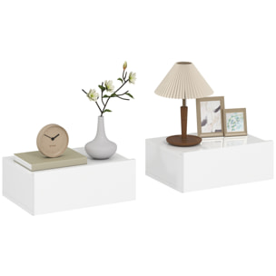 Juego de 2 Mesitas de Noche Flotantes con Cajón, Mesillas de Noche Dormitorio, Montado en la Pared, Estilo Moderno, para Sala de Estar, 40x30x15 cm, Blanco Brillo