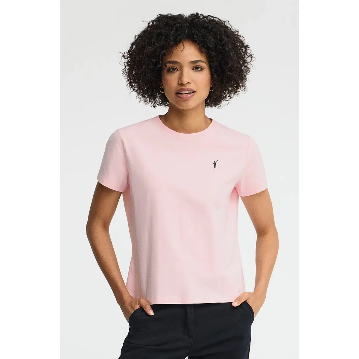 Camiseta rosa de manga corta y cuello redondo con bordado Rigby Go