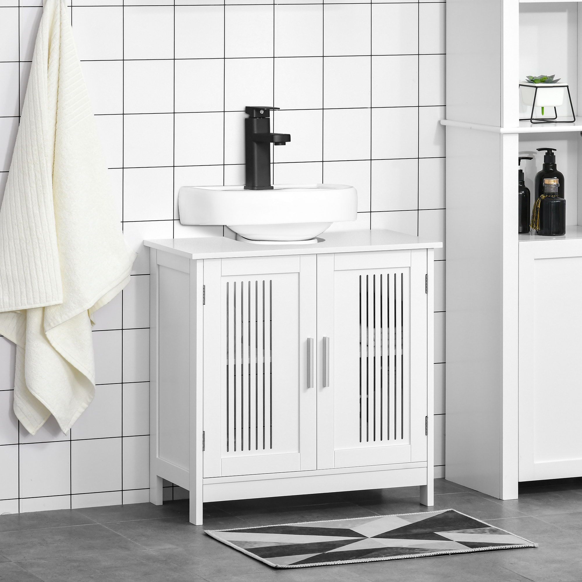 Mueble para Debajo del Lavabo Armario Baño de Suelo de Madera con 2 Puertas Ventiladas y Estante Ajustable Interior Moderno 60x30x60 cm Blanco