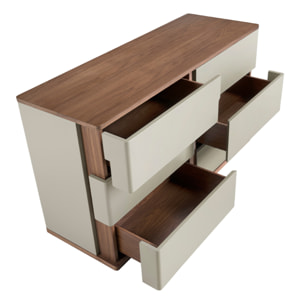 Cómoda Angel Cerdá con estructura de madera de MDF en gris y una original base de madera chapada en nogal 135x48x76cm