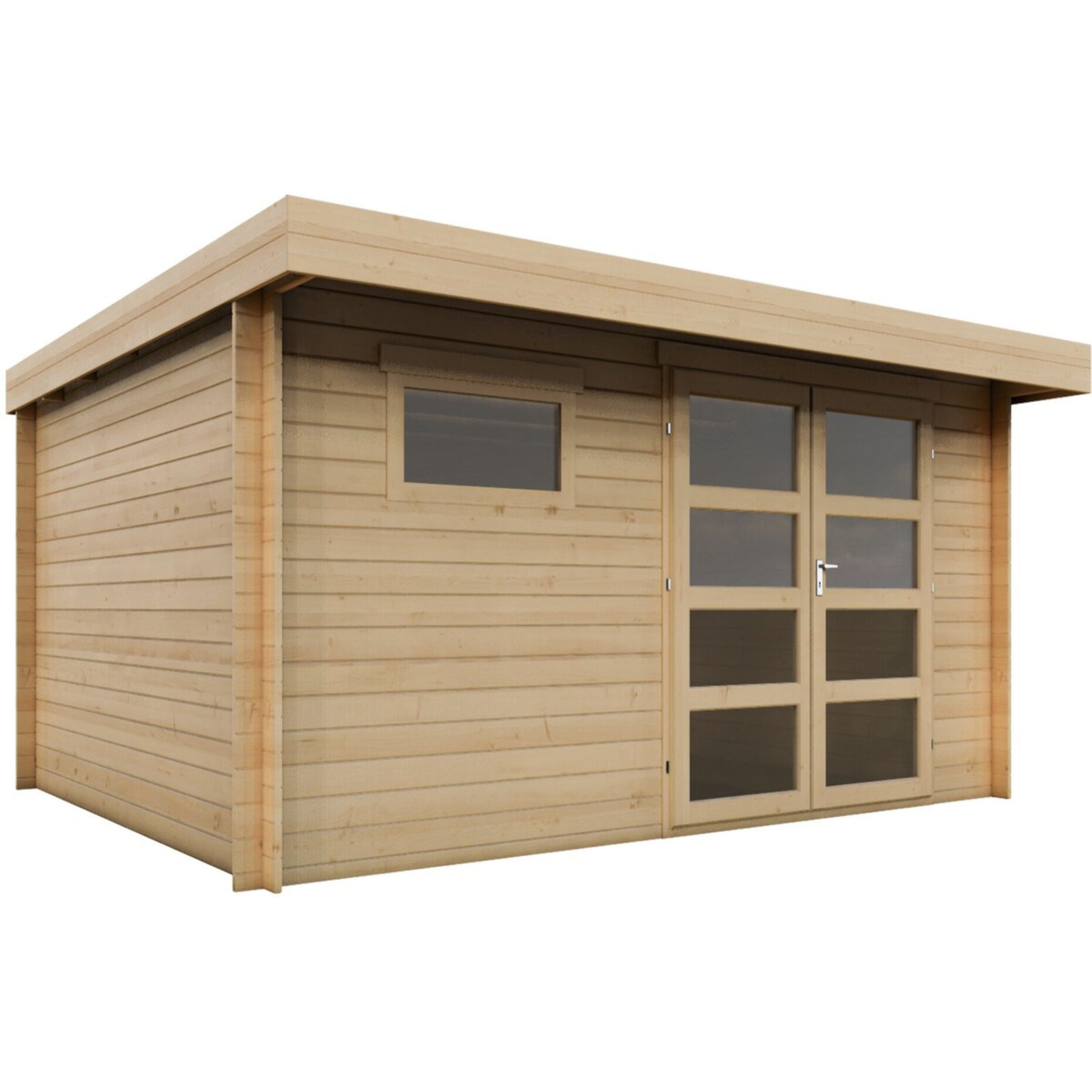 Abri de jardin en bois avec toit plat "Oak" - 13,1 m² - 28 mm - Beige