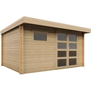 Abri de jardin en bois avec toit plat "Oak" - 13,1 m² - 28 mm - Beige
