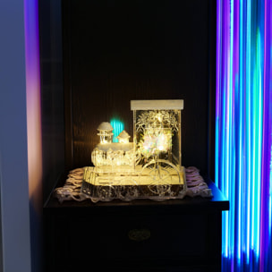 decoración led de locomotora con bailarina de ballet y purpurina blanca