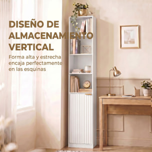 HOMCOM Estantería para Libros de 6 Niveles, Librería Alta y Estrecha con 4 Estantes Abiertos, Puerta y Estante Ajustable, Armario para Salón, Estudio, Oficina, 30x24x182 cm, Blanco