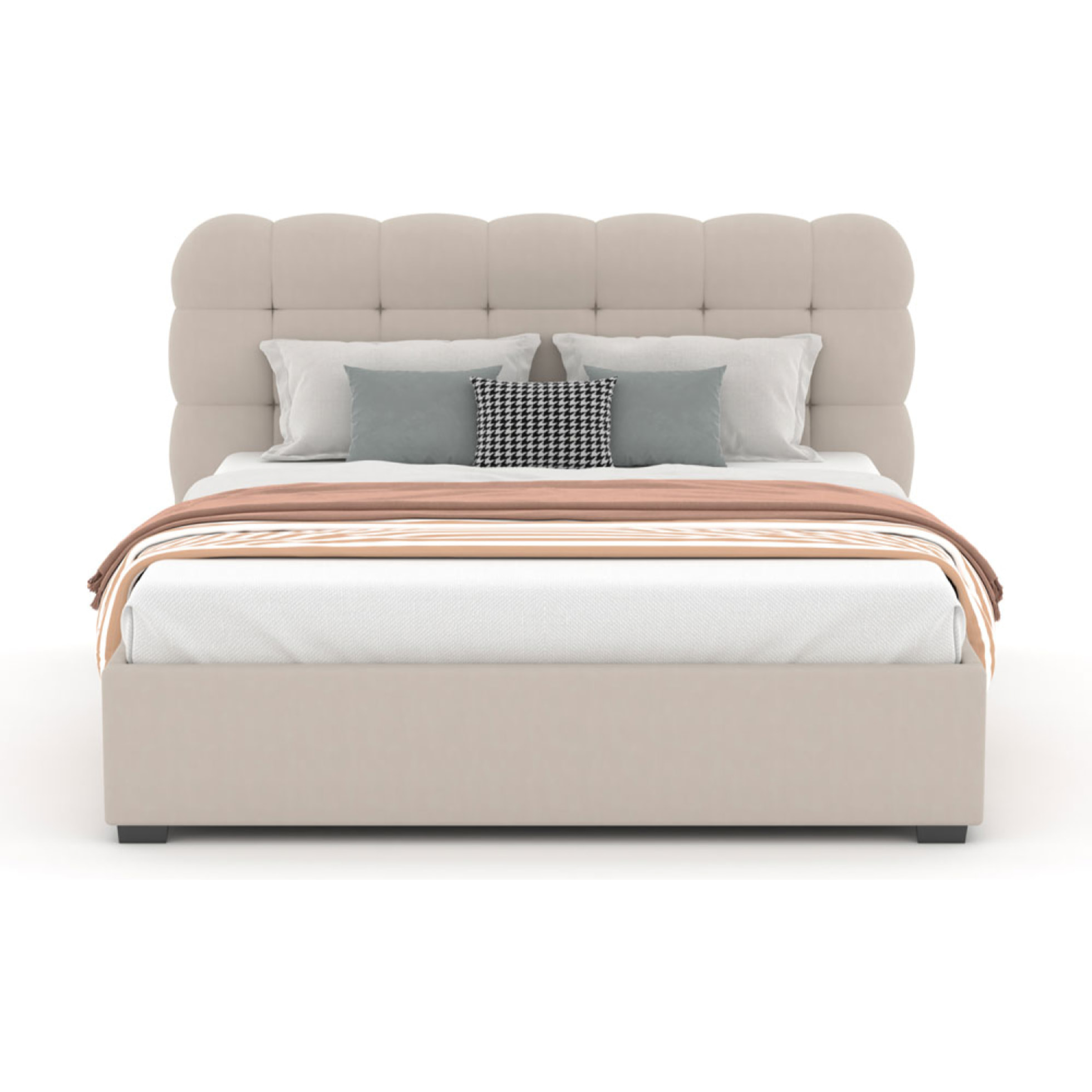 JUNEAU Lit nuage avec coffre de rangement 160x200cm en velours beige