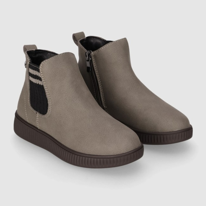 Botines de Piel - Taupe - Tacón: Bajo