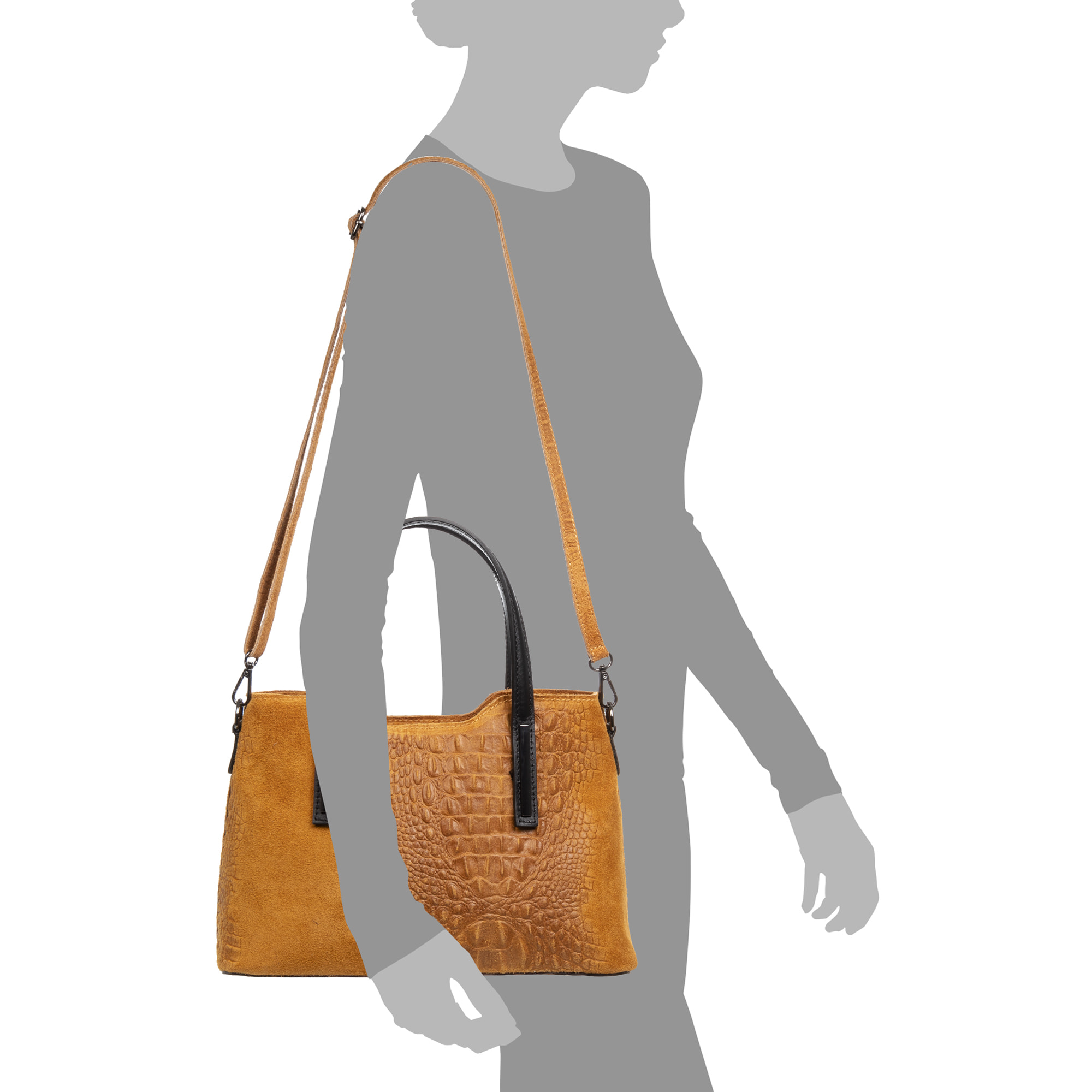 Fiesole borsa tote donna. Pelle autentica Camoscio stampa coccodrillo.