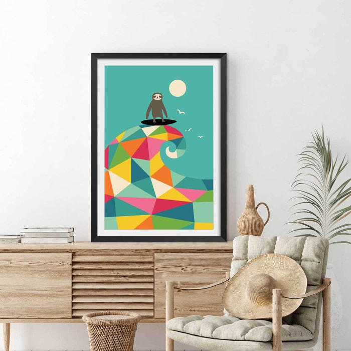 Affiche enfant surf session colorée Affiche sous cadre noir