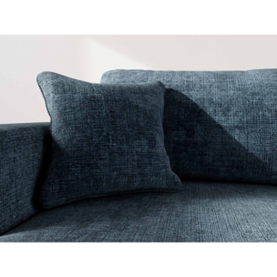 Miro - Canapé d'angle gauche 4 places convertible avec coffre en velours texturé - Bleu