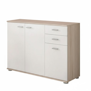 Credenza 3 Ante E 2 Cassetti Credenza Soggiorno Cucina Madia Moderna Multi Spazio Mobile Credenza in Legno Itaca 103 X 70 x 35 Cm Bianco e Rovere